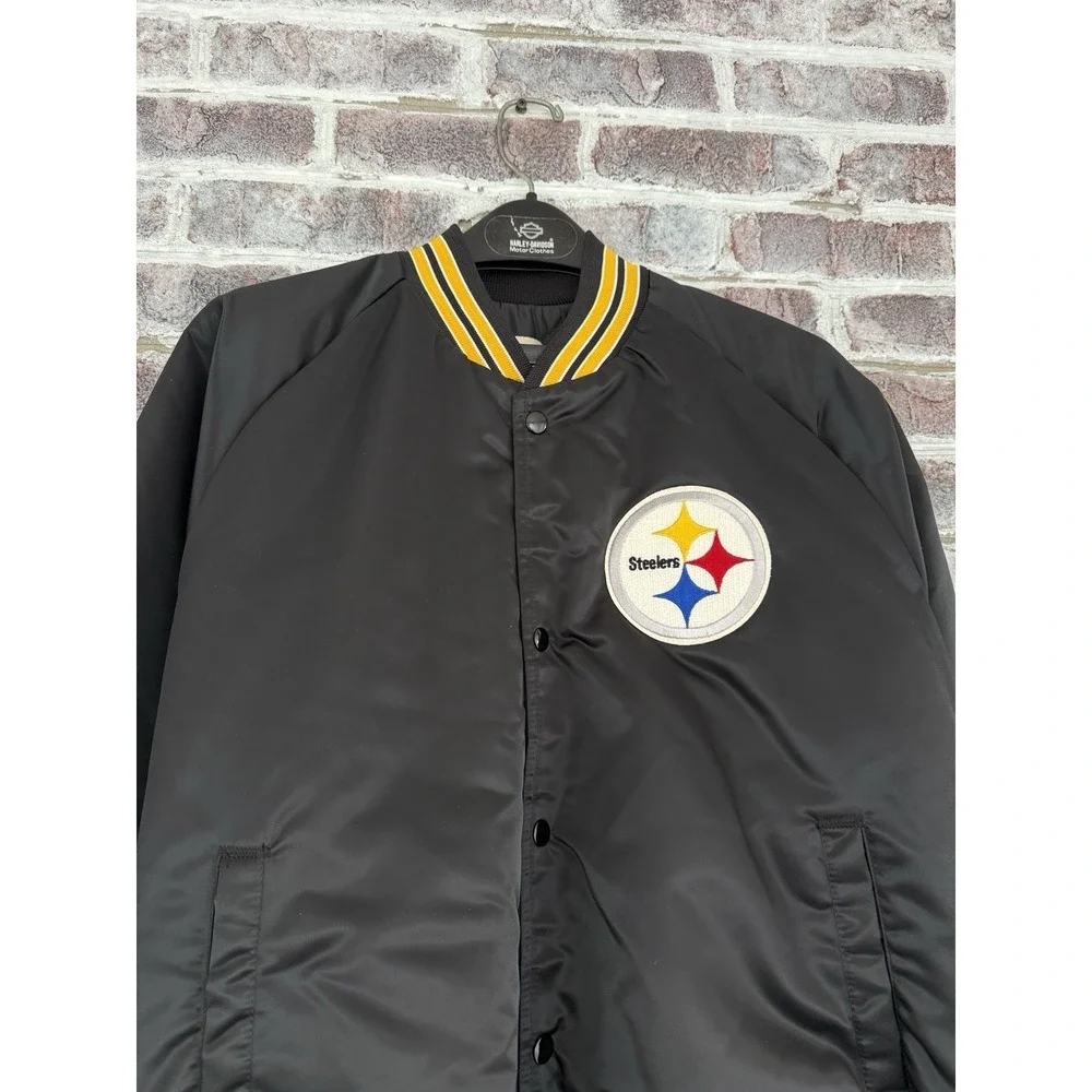Vtg Pittsburgh Steelers Spell Out Men Large Satin Jacket Chalk Line Embroidered - Picture 9 of 16